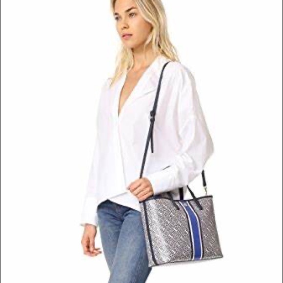 Tory Burch Gemini Link Bias Small Tote Blue & Grey - Picture 2 of 12